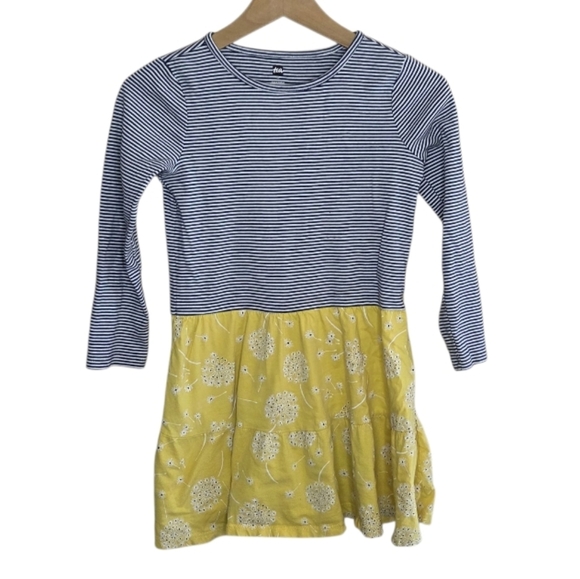 Tea Collection | Tossed Dandelions Mixed Print Dress Striped Upper Floral Skirt - Picture 1 of 6